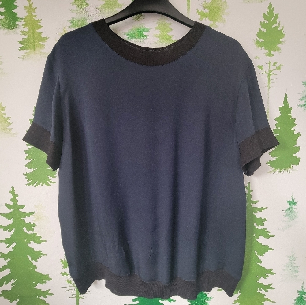 Vince Silk Contrast Rib Trimmed Top
